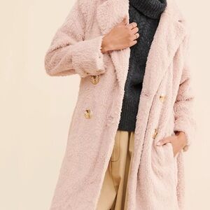 Free People Cuff it Coat- pink, fuzzy, cozy